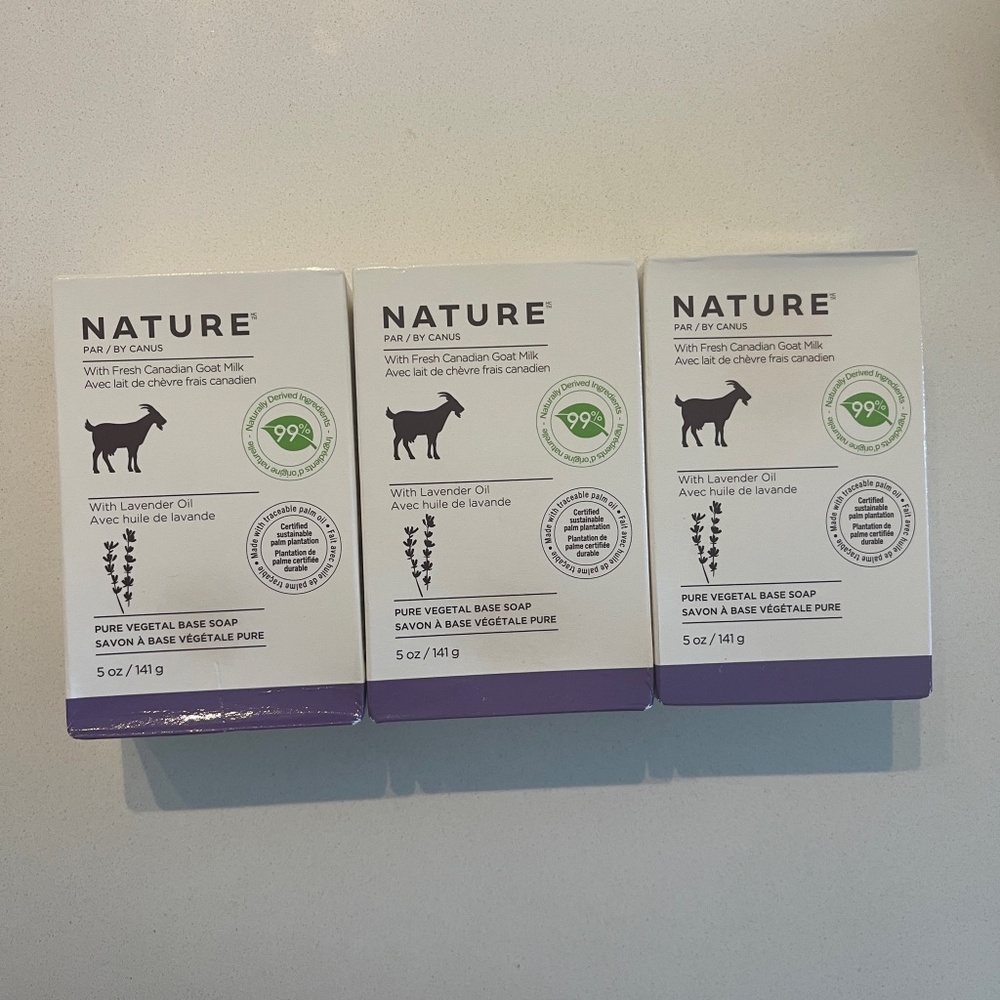 Lot of 3 NEW Nature By Canus Bar Soap Goats Milk with Lavender Oil 141g each